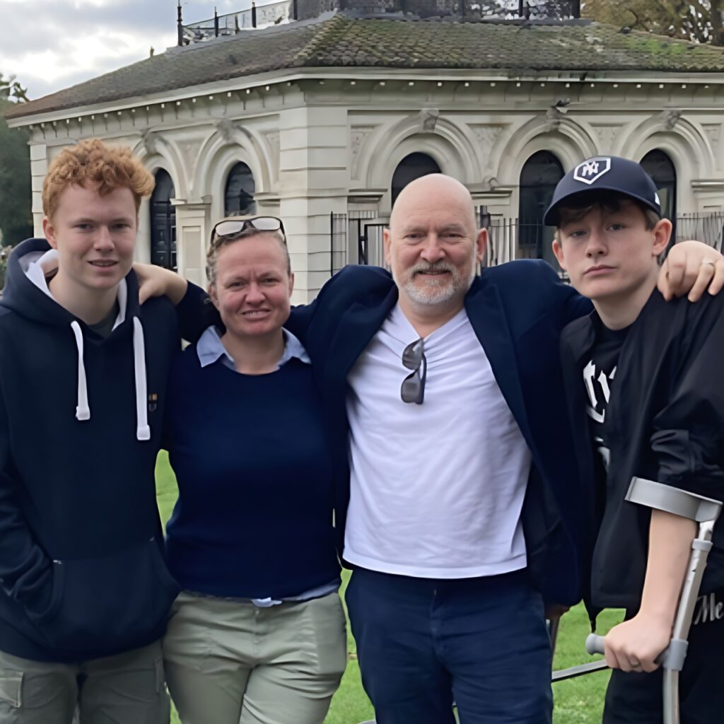 Ellen and Alan with sons in Hyde Park, London, 2022.